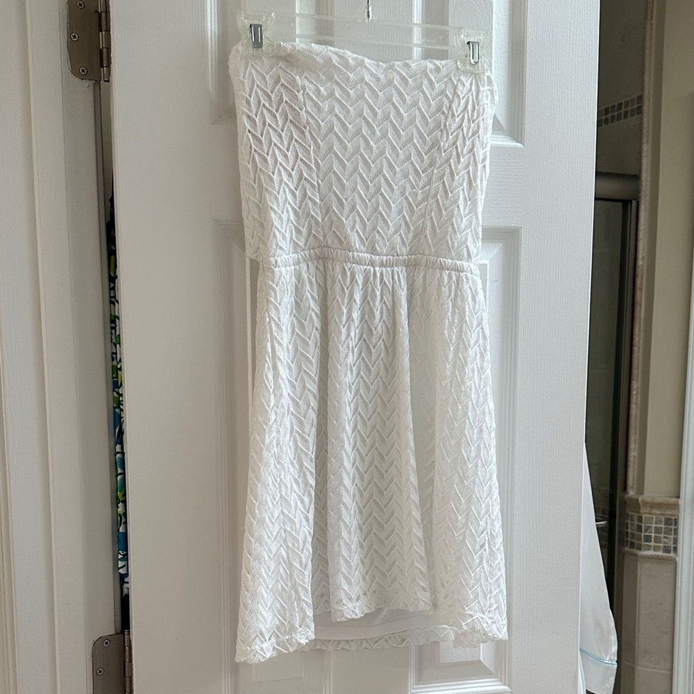 White Strapless Lace mini Dress